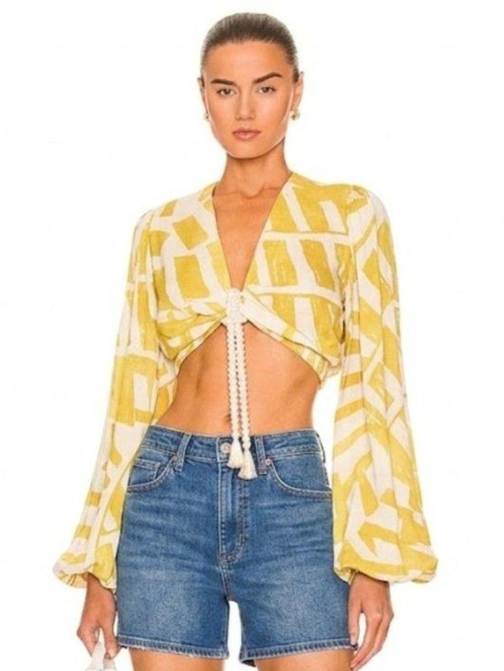 HOUSE OF HARLOW 1960 Yellow White Crop Top Size Medium